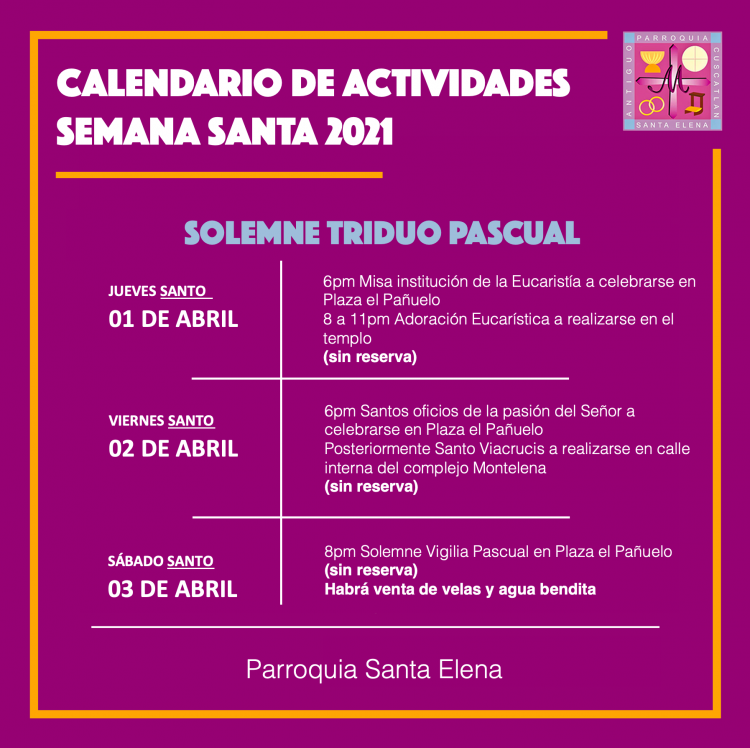 Semana Santa Estos son los horarios de las celebraciones litúrgicas en