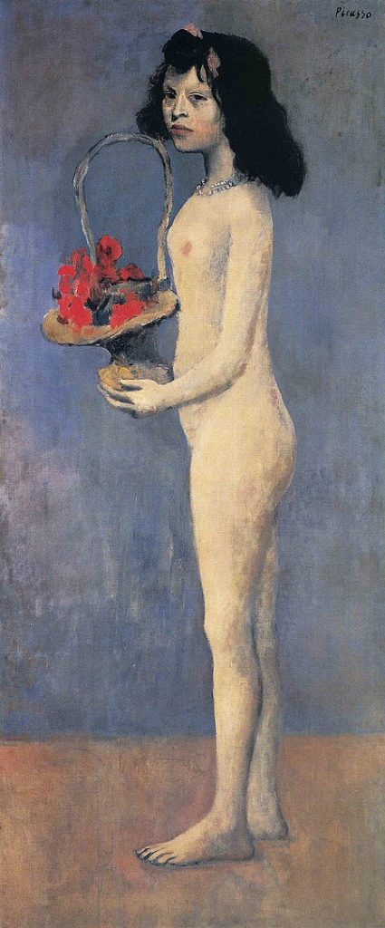 450px Pablo Picasso 1905 Fillette nue au panier de fleurs Le panier fleuri oil on canvas 155 x 66 cm private collection New York