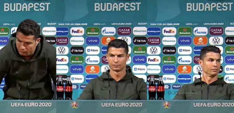 Cristiano Ronaldo rechaza en secreto dos bebidas carbonatadas en medio de una conferencia de prensa de la UEFA