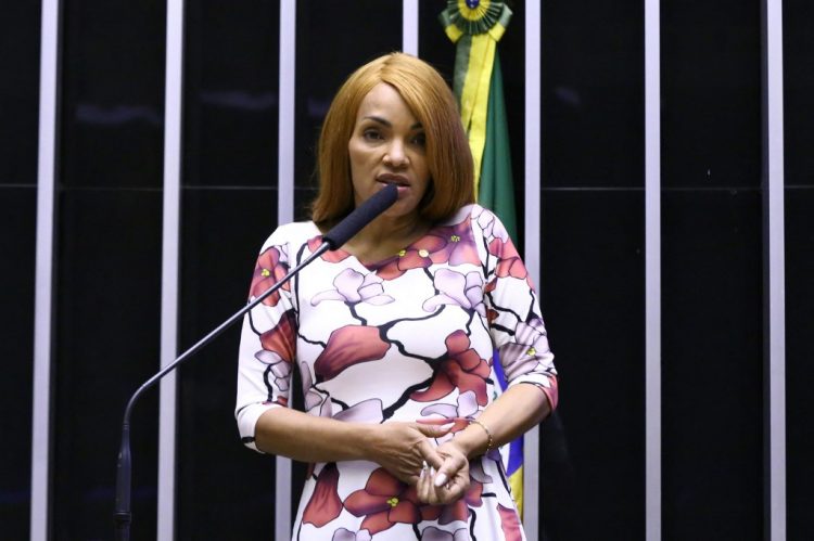 Imagen del folleto difundido por la Cámara de Diputados de Brasil que muestra a la diputada brasileña Flordelis dos Santos de Souza hablando durante una sesión en la que se discutió su destitución en Brasilia, el 11 de agosto de 2021. FOTO / AFP