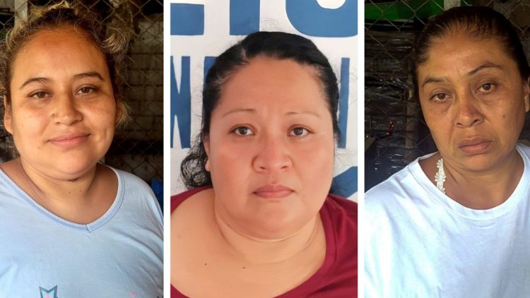 De izquierda a derecha: Iris Marisol Ascencio de Cienfuegos, alias la Chele; Marta Elisa Aguilar, alias la Concejal y Zuleyma Yamileth Campos, alias Yami.