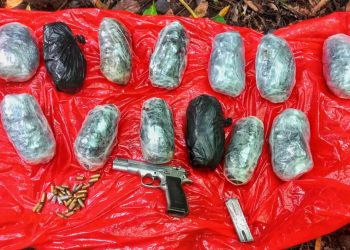 Localizan campamento de pandillas con armas de fuego y varias porciones de droga en Tamanique