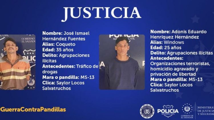 Adonis Eduardo Henríquez Hernández, alias «Windows», y José Ismael Hernández Fuentes, alias «Coqueto». Foto PNC