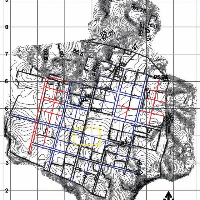 Figura 11 Mapa del sitio arqueologico Ciudad Vieja mostrando la topografia y el plano Q640
