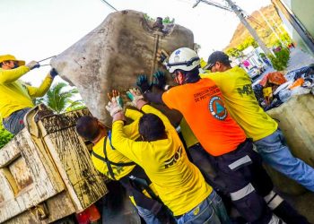 Personal de Protección Civil y Ministerio de Obras Públicas recolecta desechos sólidos en San Vicente