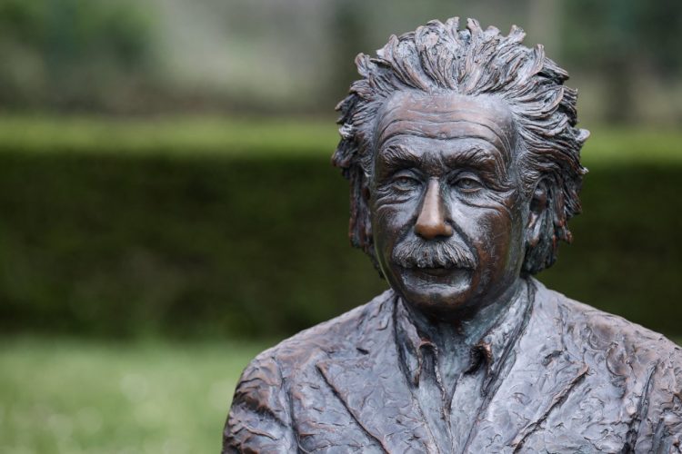 A statue by Belgian artist Johnny Werbrouck depicting late German scientist Albert Einstein is seen on April 20, 2023 in De Haan, near the villa "Savoyarde" where he lived for six months in 1933 after leaving Germany. (Photo by Kenzo TRIBOUILLARD / AFP) / RESTRICTED TO EDITORIAL USE - MANDATORY MENTION OF THE ARTIST UPON PUBLICATION - TO ILLUSTRATE THE EVENT AS SPECIFIED IN THE CAPTION