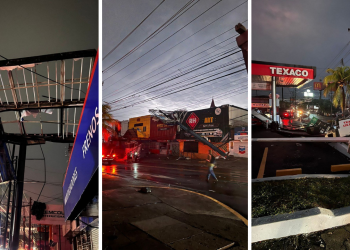 VIDEO: Fuertes vientos de tipo tornado arrasan con estructuras, vallas publicitarias y tendido eléctrico en San Salvador