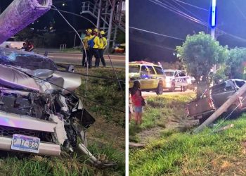 Pickup impacta contra poste del tendido eléctrico y deja varios lesionados en autopista a Comalapa