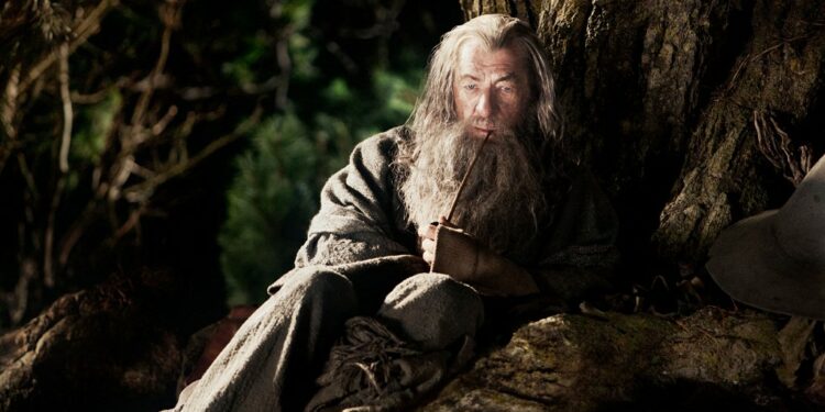 To go with "Entertainment-NZealand-film-tourism-Hobbit" by Neil Sands
An undated handout photo obtained from Warner Bros on November 23, 2012 shows English actor Ian McKellen as Gandalf in Peter Jackson's new movie "The Hobbit: An Unexpected Journey, which has its world premiere in Wellington on November 28, 2012. Stars including Cate Blanchett, Elijah Wood, Barry Humphries and Hugo Weaving will tread the red carpet for the opening, the first instalment in a three-part prequel to Jackson's blockbuster "The Lord of the Rings" trilogy.  AFP PHOTO / WARNER BROS --EDITORS NOTE--- RESTRICTED TO EDITORIAL USE - MANDATORY CREDIT "AFP PHOTO / WARNER BROS " - NO MARKETING NO ADVERTISING CAMPAIGNS - DISTRIBUTED AS A SERVICE TO CLIENTS (Photo by WARNER BROS / WARNER BROS / AFP)
